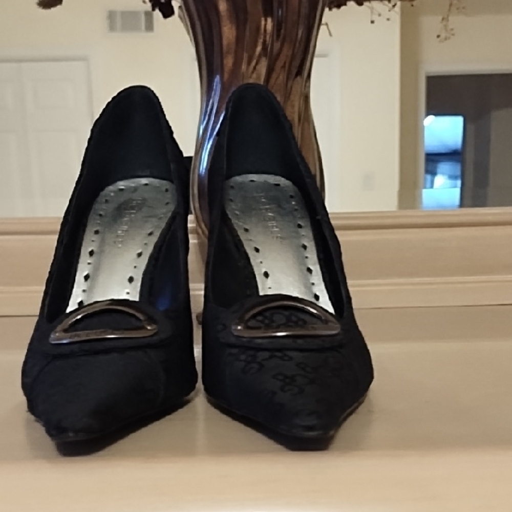 BCBG Black Heels with Silver Accents